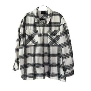 HFX Womens XL White Black Plaid Shacket Jacket Cozy Cabin Core Pockets Mountains